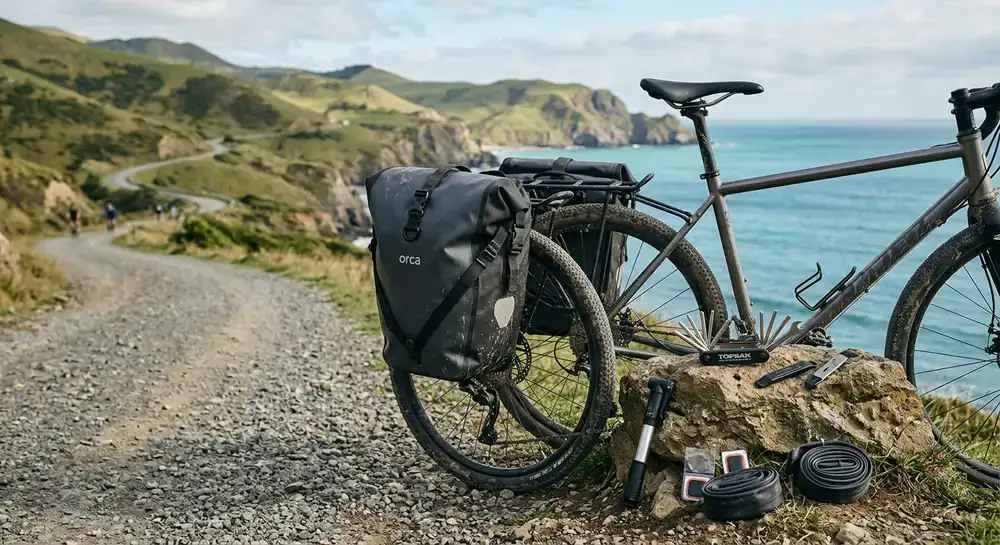 Waterproof pannier bags and compact repair tools